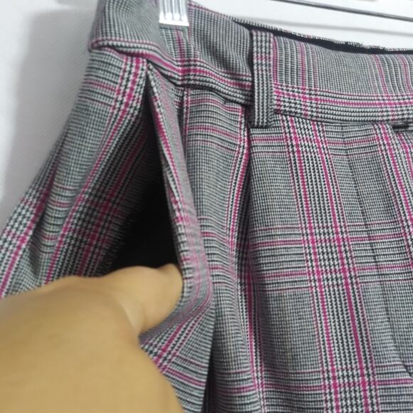 Express Gray Pink Plaid Pleated Ankle Cuff Trousers Preppy Academia Punk Size 4R - Picture 6 of 9